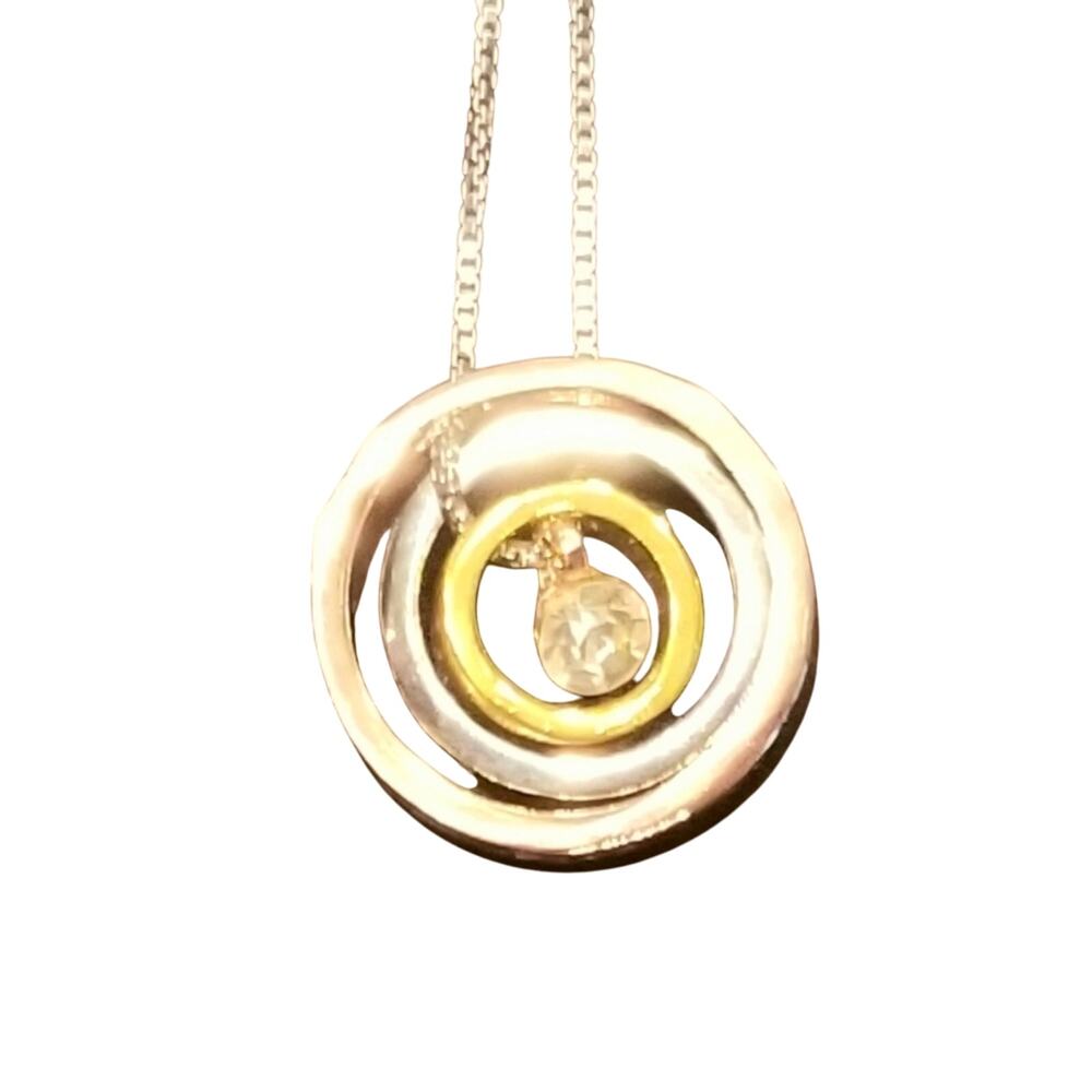 18" 2 Tone Circles & Crystal in Center 18" Necklace set in Sterling Silver